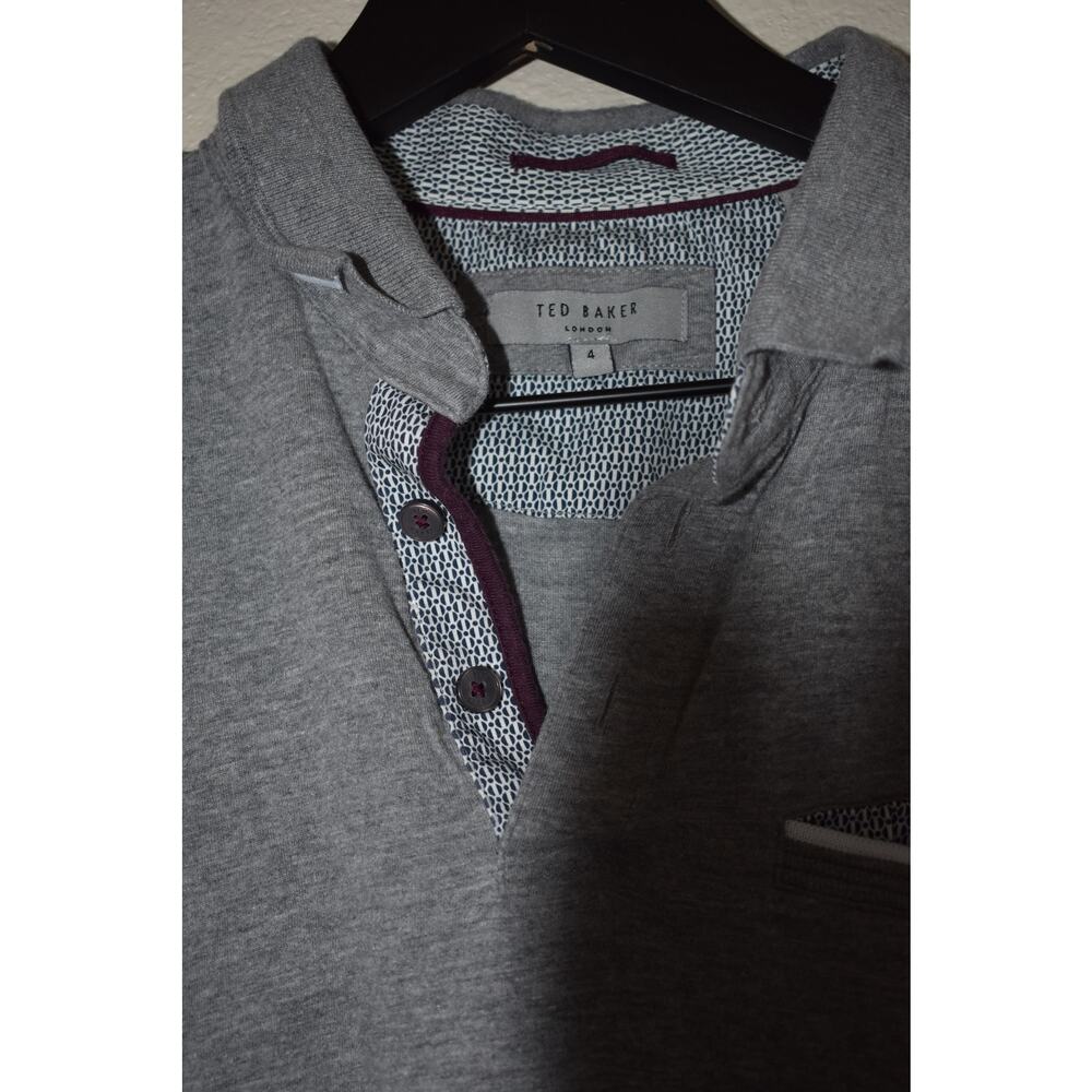 Ted Baker Gray Collared Button Polo T Shirt Size 4 - Picture 5 of 5
